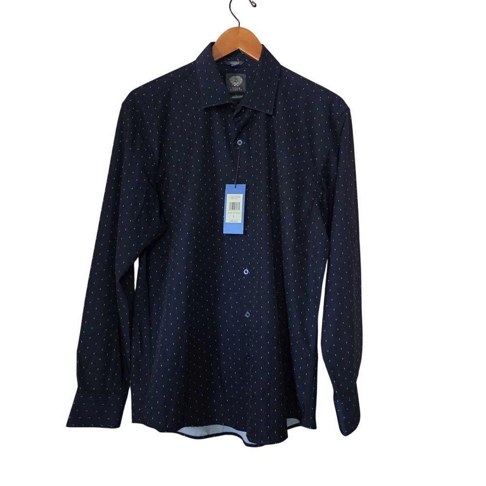 Vince Camuto Dress Shirt Mens 16-16.5 32/33 L Blue Polka Dot Stretch Woven LS